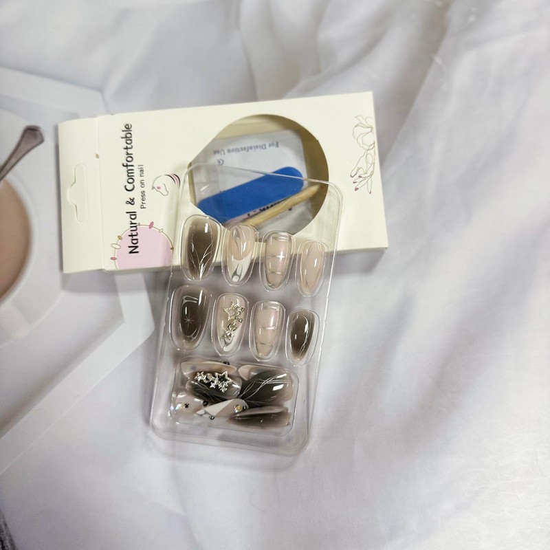 White French Tip Press on Nails Almond Long Fake Nails