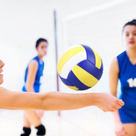 Perfeclan Standard Size 5 Indoor Volleyball Soft Leisure Ball with Ball Pump Play Pool Gym Teenagers, Blue Yellow