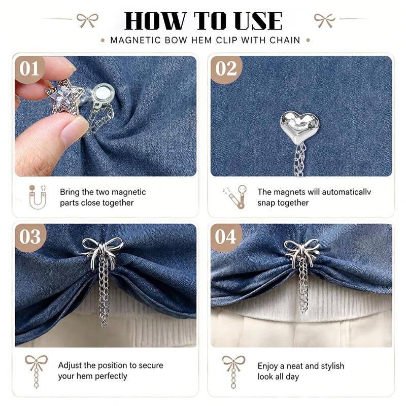 8 Pcs Magnetic Clothing Clips, Multi Function No Pin Hem
