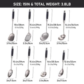 304 Stainless Steel Kitchen Utensils Set with Wooden Handle, 8-Pieces 15”Long Cooking Utensil Set & Kitchen Gadgets Cookware Set, Serving Utensils-Spatula, Tunner, Pasta, Serving Spoon, Skimmer, Ladle