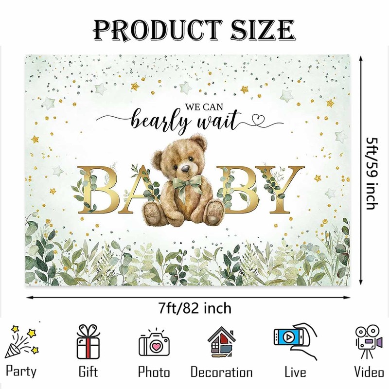 Joliaco Green Bear Baby Shower Backdrop We Can Bearly Wait