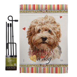 Breeze Decor Dog Shaggy Havanese Happiness Garden Flag Set with Stand Animals Puppy Spoiled Paw Canine Fur Pet Nature Farm Animal Creature Small Gift Yard House Banner Made in USA 13 X 18.5