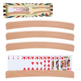 GOTHINK Wood Curved Playing Card Holder Set of 4-13.4x1.4x0.5 Inch Playing Card Holder Tray Rack with Non Slip Widen Base, Curved Wood Playing Card Holder Organizer for Kids, Seniors and Adults