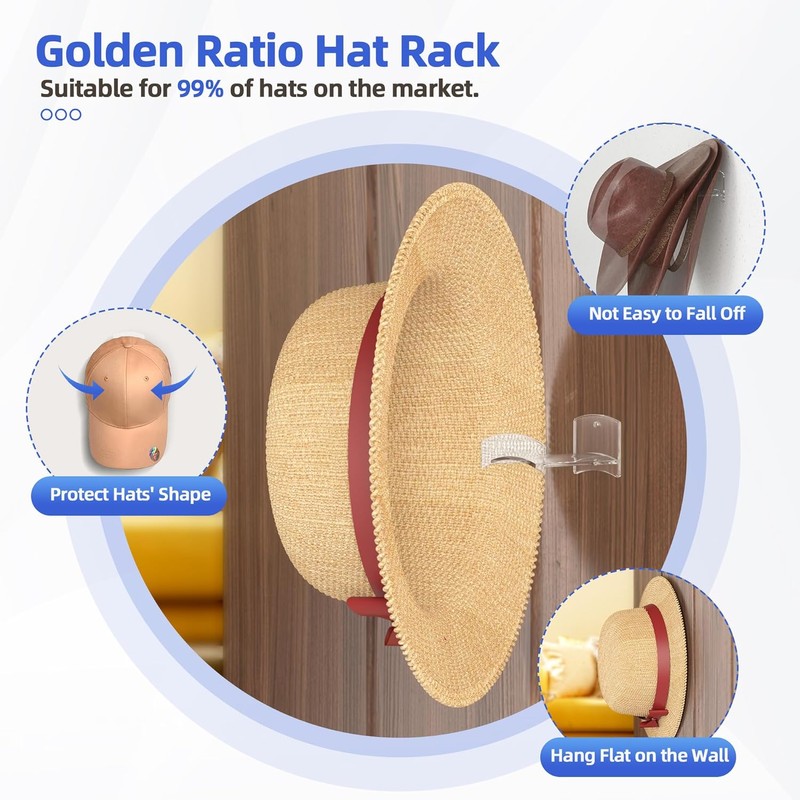 Cowboy Hat Rack(12Pack) - Wide Brimmed Organizer - Strong Adhesive