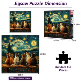 1000pcs Starry Night Sky Cat Puzzle, Large Cardboard Jigsaw Brain Teaser, Scratch-Resistant Paper Puzzles for Adults, Interactive Family Game Suitable for Ages 14+, DIY Home Decor