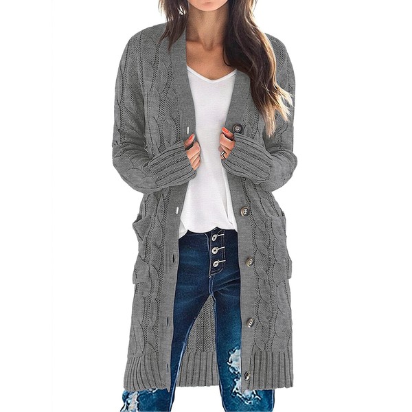 MEROKEETY Women's 2025 Long Sleeve Cable Knit Long Cardigan Open