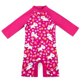 upandfast Baby Girl Swimsuits UPF 50+ Sun Protection Long Sleeve One Piece Zipper Swimwear (Rose, 3-6 Months)