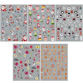 5D Christmas Nail Art Stickers, 5pcs Christmas Nail Stickers for Women Christmas Nail Decals Cartoon Elk Snowman Santa Claus Embossed Nail Sticker Xmas Snowflake Stickers for Nails Winter Nail Design