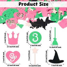 CFuguier 300pcs Witch Party Table Confetti, Pink Crown, Hat, Broom, Magic Wand, Heart-Shaped Confetti, Spooky Table Decoration, Pink Green Table Decor Witch Party Supplies
