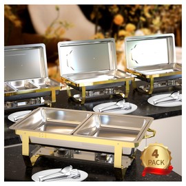 YLGJ&TIDY Chafing Dishes for Buffet set of 4 Food Warmers for Parties, Buffet Servers and Warmers,Semi Gold Chafing Dish Buffet Set, Elegant Catering Supplies Buffet Display Set