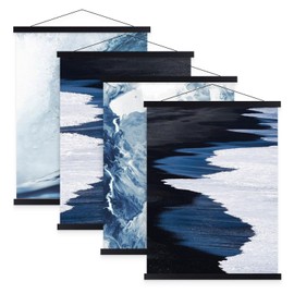 Sanauto 4 Pack A4 Poster Frame Hangers 21cm, Magnetic Wooden Poster Hanger Rails Magnet Frame Hanging Kit for 21x30 20x16 Landscape Large Size Wall Map (21cm, Black, 4 Packs)