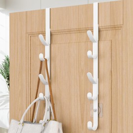 Over The Door Hooks, Metal Door Hooks for Hanging, Over The Door Purse Organizer for Door Coat Hanger, Back of Shower Door Hooks for Hanging Towel Rack Clothes, Hat, Bathroom, Closet (White-2Packs)