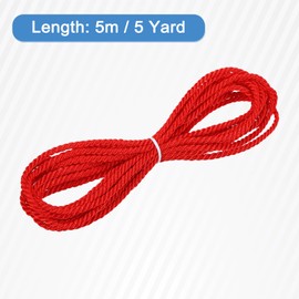 MECCANIXITY Twisted Cord Trim, 5 Yard 3.5mm 3-Ply Twine Braided Rope Shiny Thread String for Craft Gift Bag Curtain Christmas Decor, Bright Red - 5m