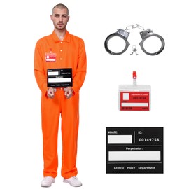 Ficlwigkis Prison Costume Prisoner Costume Men's Convict Costume Men's Prisoner Orange Jumpsuit Orange Prisoner Costume Men's Carnival Costume Men (Orange, M)