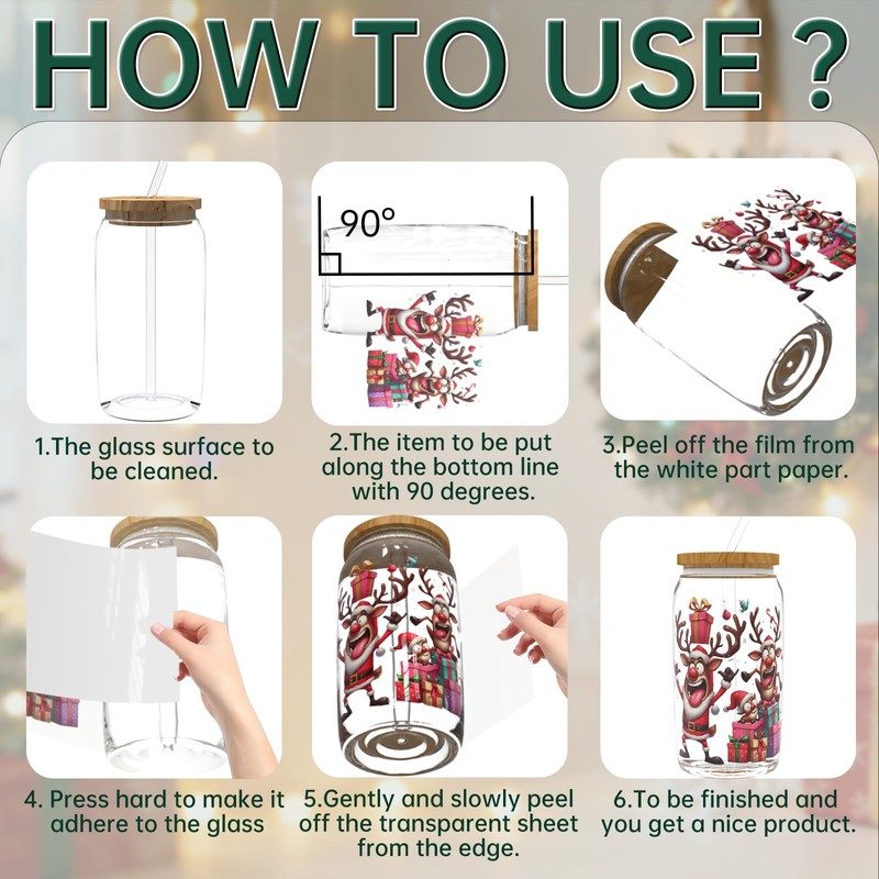 24PCS Christmas Deer UV DTF Cup Wrap Stickers