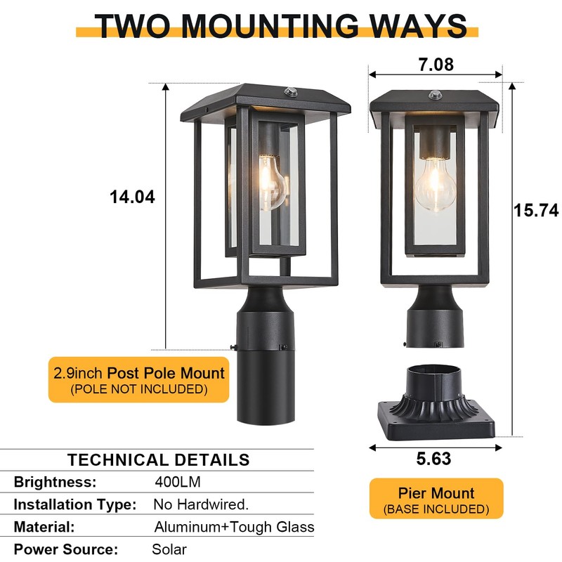SCNYCUL Solar Lamp Post Lights for Outdoor with Pier Mount