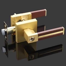 EHOMEWARE 1 Pack Keyed Door Locks Satin Brass Door Handles with Lock and Keys, Exterior/Interior Door Knobs for Bedroom or Living Room