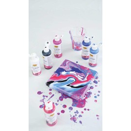 KREUL 87230 - Solo Goya Ready Mixed Pouring Set, Pre-Mixed Pouring Acrylic Paint, 6 Bottles of 80 ml in White, Carmine Red, Magenta, Cobalt Blue, Black and Sapphire Blue, for Casting and Flow