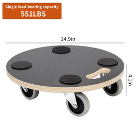 Madrigal 2PCS Round Furniture Dolly with 4 Wheels, Heavy Duty Wood Dolly 551 Lbs Capacity, 15" Round Dolly for Moving Furniture, Couch, Refrigerator & Appliances