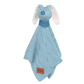 SIGIKID 39603 Knitted Cuddly Blanket Rabbit Knitted Love Cuddly Soft Cotton Knit Sleeping Aid and Comforter for Babies and Children from 0-36 Months, Light Blue, 40 x 40 x 7 cm
