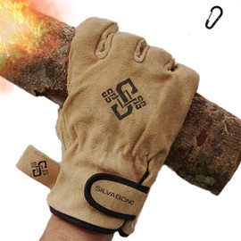 SILVABOND Heat-resistant Gloves, Camping Gloves, Soft, Genuine Leather, Japanese Heat Testing Certified, Heat Resistant 3-Layer Construction, Outdoor Activities, Bonfire, BBQ, Cold Weather Gloves, Unisex, Carabiner (Beige, Carabiner)