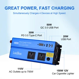 Power Inverter 12v to 110v 1000w: 1000 Watt Dc to Ac Converter Battery Inverters for Car Charger Adapter with Outlet Plug - Inverter with Cigarette Lighter for Car Truck Vehicles Rv Boat Home Auto