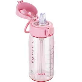 OLDLEY Kids Water Bottles with Straw 420ml/14oz BPA Free Tritan Water Bottle with Handle Leakproof Time Marker School Sports Drinking Bottle for Toddler Boys Girls (Pink)