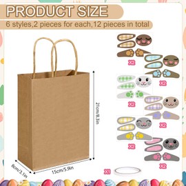 12Pcs Easter DIY Craft Bags for Kids Kraft DIY Bunny Paper Gift Bags with Handles for Classroom for Spring Holidays Party Decorations