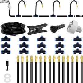 Tivddikun Drip Irrigation Kit, 360° Bendable Watering System with 49FT/15M Drip Irrigation Hose, 15 T-joints, 15 Adjustable Brass Misting Nozzles, 10 Fixed Stems, Anti-blocked Universal Faucet Adapter