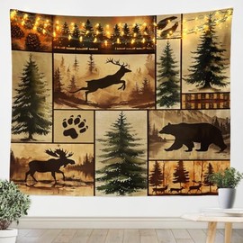 Feelyou Rustic Bear Tapestry Farmhouse Bear Deer Tapestry Wall Hanging for Kids Boys Girls Elk Moose Forest Animal Wall Tapestry Wildlife Hunting Wall Art for Bedroom Living Room,Large 59x82 Inches
