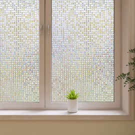 3D Mosaic Window Film, Frosted Privacy Glass Window Film, Vinyl Decorative Window Decals, Anti-UV Static Clings No-Glue Removable Window Sticker for Home (23.6 x 78.7 inch)