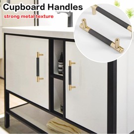 SIVFOTID Cabinet Handle Drawer Cupboard Kitchen Closet Door Dresser Pulls Handles Knobs for Cabinets, 4 Pcs Gold & Black (5" Hole Center)