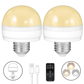 BLUEYE Rechargeable Light Bulbs,2Pack,7W,Remote Control,Soft Warm 2700K-6000K,50W Equivalent,450Lumens,Flicker-Free,E26 Detachable Charging,E12 Available,Battery Operated Emergency Lamp for No Outlet