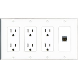 RiteAV CAT6A Wall Plate 4 Gang with 3 x 15A Duplex Power Outlets