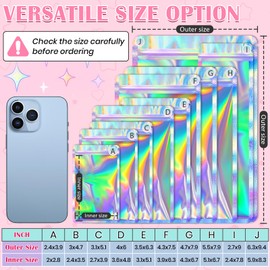 FUNFERY 5.5x7.9 inch Round Corner Clear Window Smell Proof Holographic Bags,Mylar Resealable Bags Foil Pouch Packaging Bag for Candy,Jewelry, Small Business Supplies,50 Pack