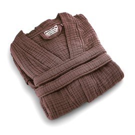 FOR SUSTAINABLE LIFE Muslin Unisex Bathrobe,Turkish 100%Cotton ,Soft, Absorbent, Natural Garment Wash (Mocha, Large / X-Large), L-XL