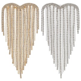 PLIGREAT 2 Pcs Heart Tassel Brooch Pins, Crystal Rhinestones Tassel Brooches Silver Gold Sparkly Heart Charm Brooch Love Shape Corsage Lapel Pin for Wedding Party Dance Banquet Jewelry