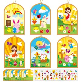 Lonfliness 36 Sets Easter Stickers Crafts for Kids Make Your Own Religious Easter Sticker Scene Art Crafts with Easter Egg Bunny Jesus Cross Sticker for Spring DIY Home Classroom School Activity Decor