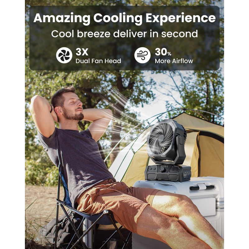 27H Work Hours Rechargeable Camping Fan, Portable Battery Operated Desk