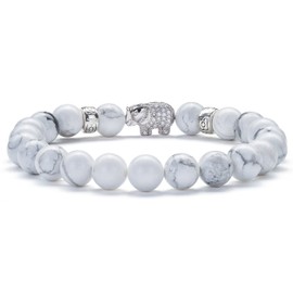 Hamoery White Elephant Gifts Lava Rock Diffuser Bracelet Elastic Men Women 8mm Natural Stone Yoga Beads Bracelet Bangle,Elephant (Simulated Howlite)