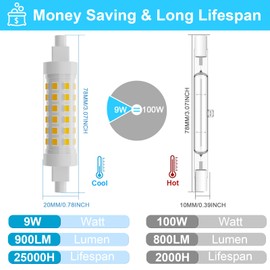 TAIYALOO R7S LED Bulb 78mm 100W T3 Halogen Bulb Equivalent Dimmable J Type Linear Double Ended Floodlight Bulbs for Work,Security,Landscape Lights,Floor Lamps,120V 9W Natural White 4000K,2 Pack