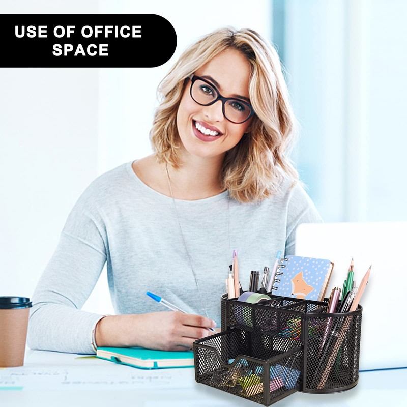Cayxenful Mesh Desk Organizer Desktop Office Storage Multi-functional Pen Holder