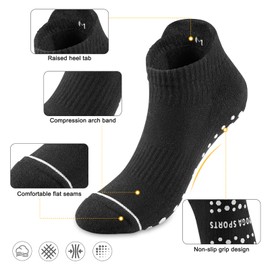 vvfxx 6 Pairs Pilates Socks for Women- Non Slip Athletic Yoga Socks with Grips for Barre, Dance, Hospital, Home Use Size 7-9.5