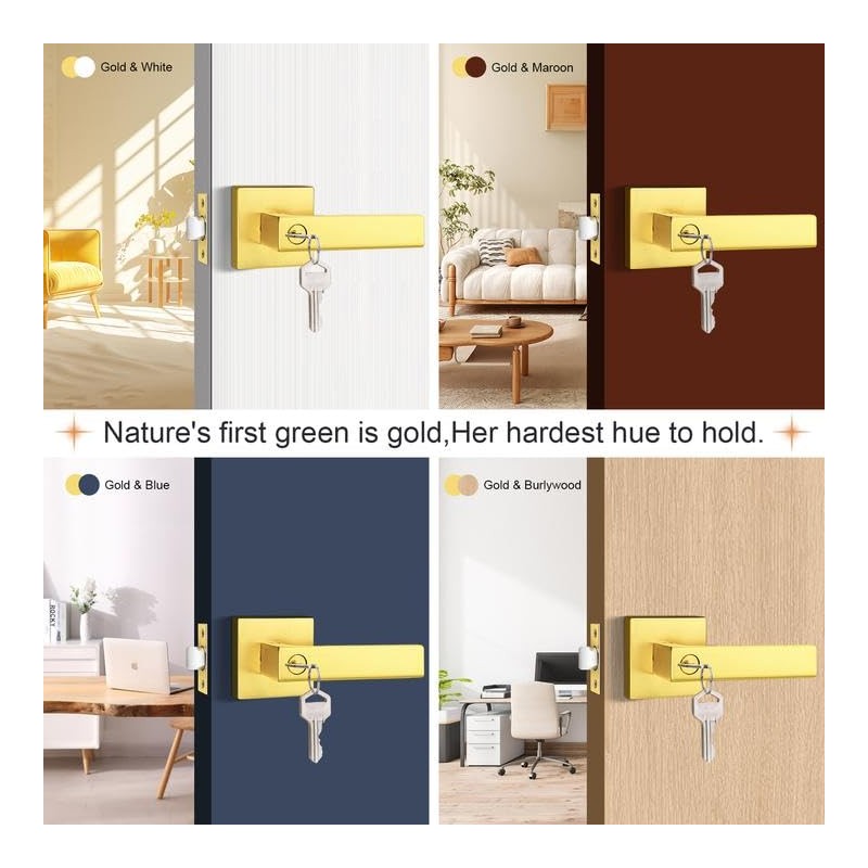 Probrico Brushed Gold Keyed Entry Door Handle Square Heavy Duty