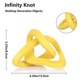 LCCCK Infinity Knot Sculpture Yellow Knot Decor Object, Abstract Knick Knacks Coffee Table Modern Statue, Yellow Sculpture for Home Living Room Table Ornaments and TV Stand Bookshelf Decorative