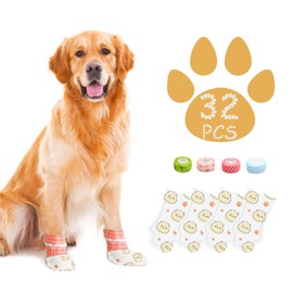 Furrtripsy Disposable Dog Booties for Dog Cats,32Pcs Pet Booties Waterproof and Breathable with Adjustable Bandage,Paw Socks Protector for Small Medium Large Dogs(M,Paw Width:1.78~2.56in)