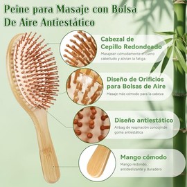 6pcs Peines de Madera Bambu, Cepillos para Cabello de Almohadilla de Aire, Peines de Dientes Anchos y Finos, Ideal para Masaje Capilar, Peinado...    