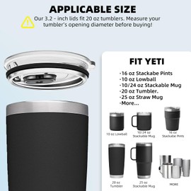 3 Pack 20 oz Tumbler Lid,Replacement Lids Compatible for YETI, Ozark Trail, Old Style Rtic - BPA Free Spill Proof Cup Covers - Compatible with 10/24 oz Mug and 10 oz Lowball(Z1-01)
