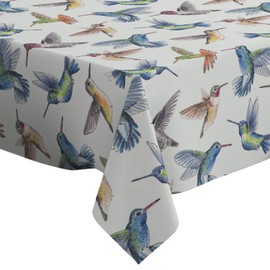 Q-Beans Rectangle Decorative Tablecloth [Size: 60 x 84 inch], Washable and Reusable Table Cloth Cover for Indoor and Outdoor (Hummingbirds Watercolors)