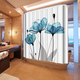 LIVETTY Blue Floral Fabric Shower Curtains Water Mould Proof 180x180cm Bathroom Curtains Quick-Drying Kitchen Curtains Machine Washable with 12 Hooks (Blue)